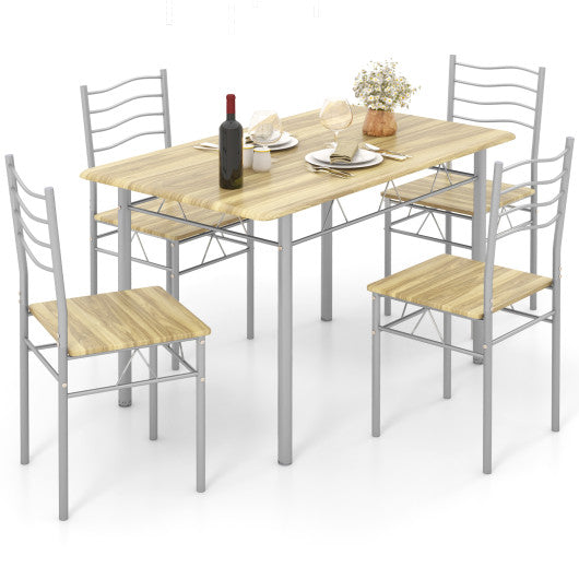 Wood Metal Dining Table Set with 4 Chairs, 5 Pieces Walnut, Costway, 1