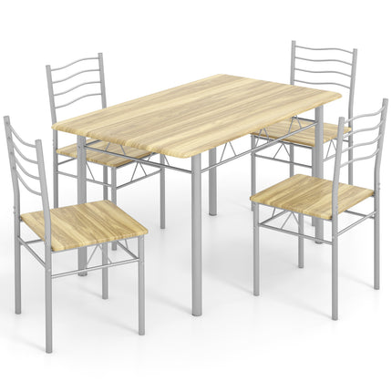 Wood Metal Dining Table Set with 4 Chairs, 5 Pieces Walnut, Costway, 4
