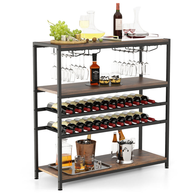 5-Tier Wine Rack Table with Glasses Holder, Costway, 4