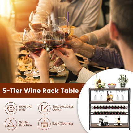 5-Tier Wine Rack Table with Glasses Holder, Costway, 8