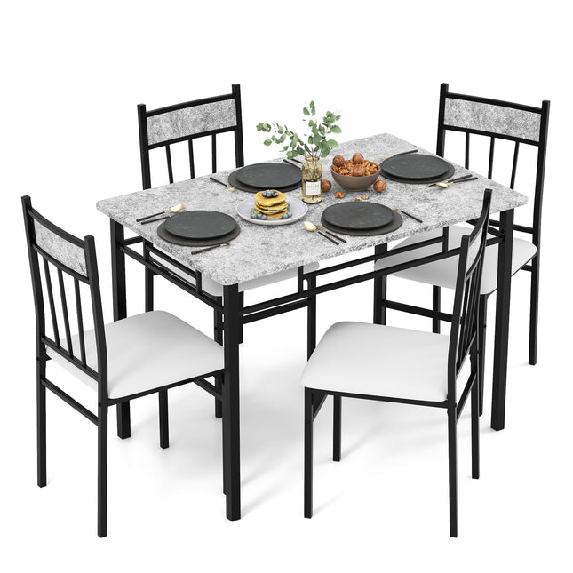 Dining Table Set, Dining Set, Faux Marble Dining Set Table with Solid Steel Frame 5 Pieces, Costway, 1