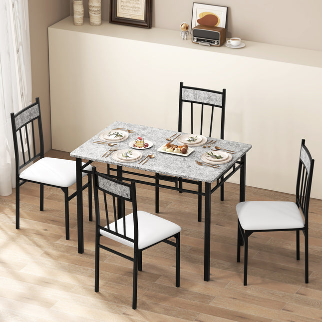 Dining Table Set, Dining Set, Faux Marble Dining Set Table with Solid Steel Frame 5 Pieces, Costway