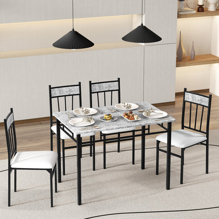 Dining Table Set, Dining Set, Faux Marble Dining Set Table with Solid Steel Frame 5 Pieces, Costway, 4