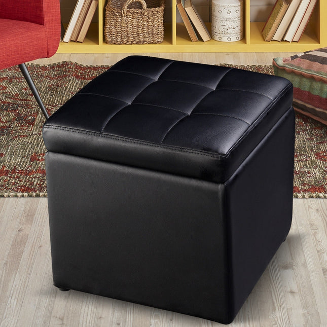 Foldable Cube Ottoman Pouffe Storage Seat, Black, Costway, 2