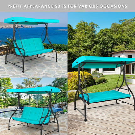 Converting Outdoor Swing Canopy Hammock with Adjustable Tilt Canopy, Turquoise, 3 Seats , Costway, 8