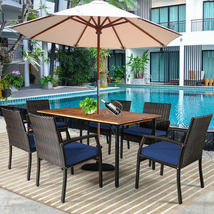 Outdoor Patio Furniture, Outdoor Dining Set, Dining Set, Patio Rattan Cushioned Dining Set with Umbrella Hole, Costway, 8