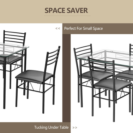 Dining Set with Tempered Glass Top Table and 4 Upholstered Chairs, 5 Pieces, Costway, 6
