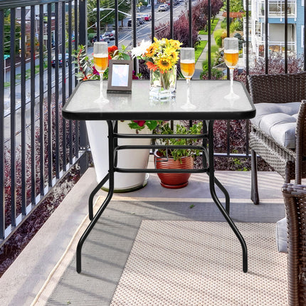 Patio Tempered Glass Steel Frame Square Table 32 Inch , Costway, 9