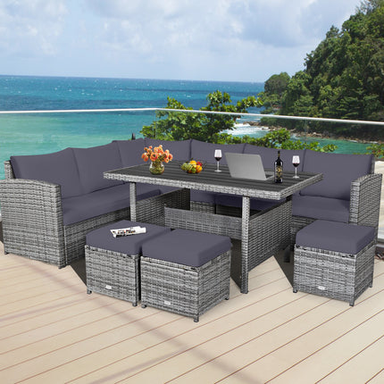 Outdoor Patio Furniture, Outdoor Dining Set, Dining Set, Patio Rattan Dining Sectional Sofa Set with Ottoman, Costway, 9