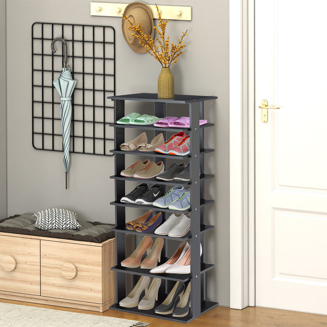 Shoe Rack, 7-Tier Dual Shoe Rack Free Standing Shelves Storage Shelves Concise, Black, Costway, 2