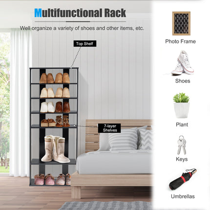 Dual Shoe Rack Free Standing Shelves Storage Shelves Concise, Black, 7-Tier Costway, 3