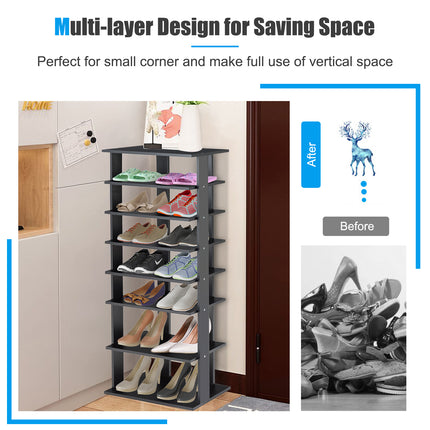 7-Tier Dual Shoe Rack Free Standing Shelves Storage Shelves Concise, Black, Costway