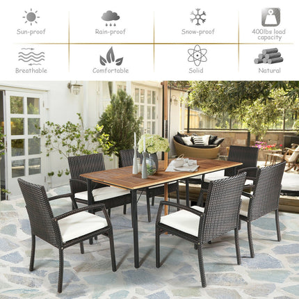 Patio Rattan Cushioned Dining Set with Umbrella Hole, 7PCS , Costway, 3