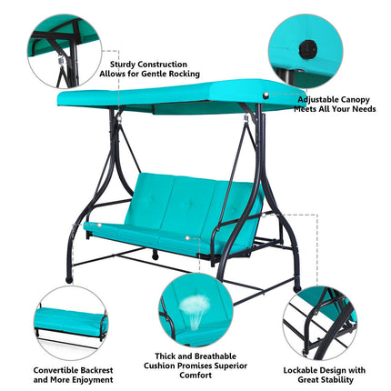 Converting Outdoor Swing Canopy Hammock with Adjustable Tilt Canopy, Turquoise, 3 Seats , Costway, 6