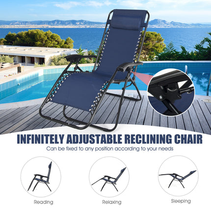 Folding Portable Zero Gravity Reclining Lounge Chairs Table Set, Navy, 3 Pieces , Costway, 3