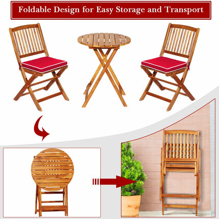 Patio Folding Bistro Set with Padded Cushion and Round Coffee Table, Red, 3 Pieces , Costway, 6
