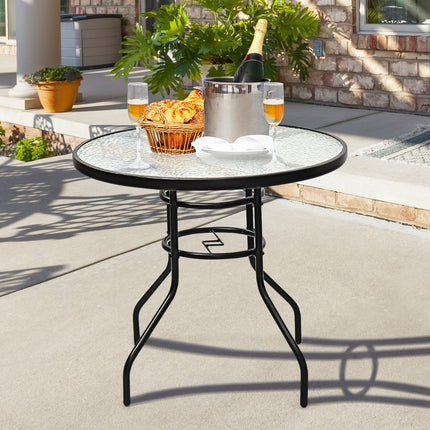 Patio Tempered Glass Steel Frame Round Table with Convenient Umbrella Hole 32 Inch, Costway, 8