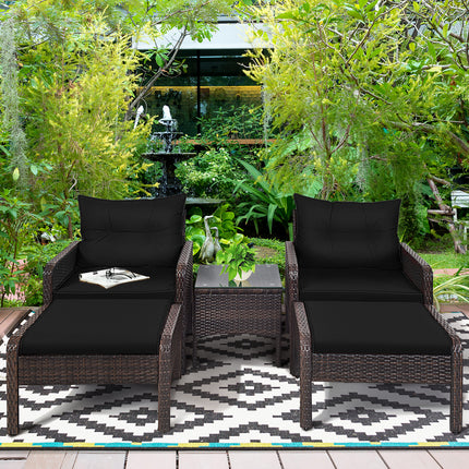 Patio Rattan Sofa Ottoman Furniture Set with Cushions, 5 Pieces , Black, Costway, 7