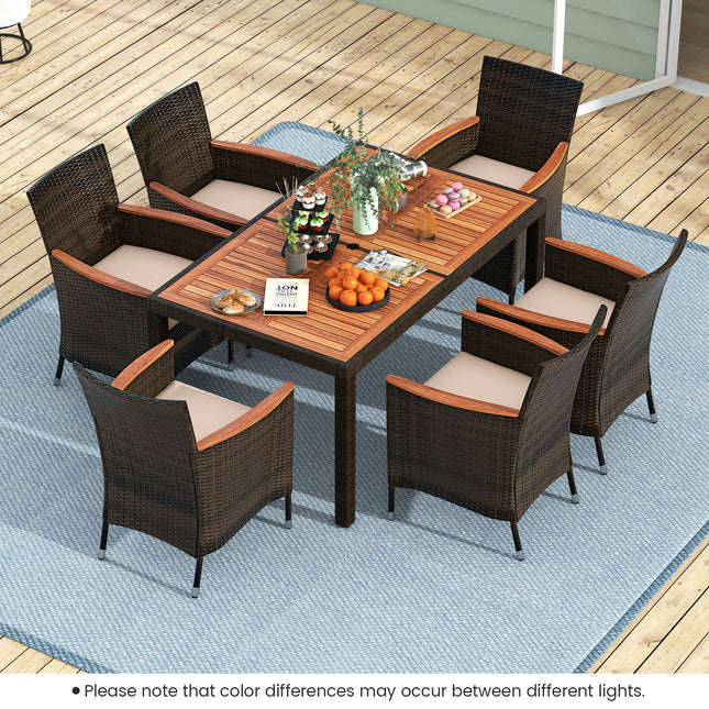 Outdoor Patio Furniture, Garden Dining Patio Set, 7 Pieces dining set, 6 chairs, dining table, Costway, 2
