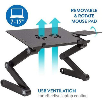 WonderWorker Einstein - Adjustable Laptop Lap Desk with 2 USB Cooling Fans, Folding Lap Table with Mouse Pad for Laptop, Black