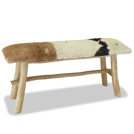 Bench Real Leather Teak, vidaXL, 2
