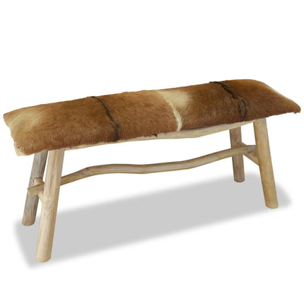 Bench Real Leather Teak, vidaXL, 3