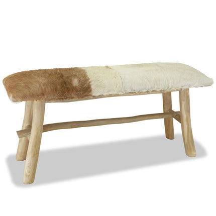 Bench Real Leather Teak, vidaXL, 5