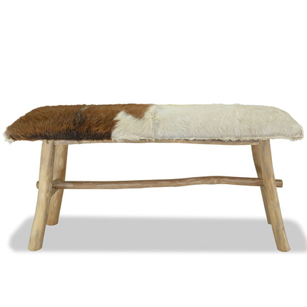 Bench Real Leather Teak, vidaXL, 6