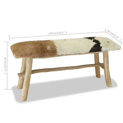 Bench Real Leather Teak, vidaXL, 8