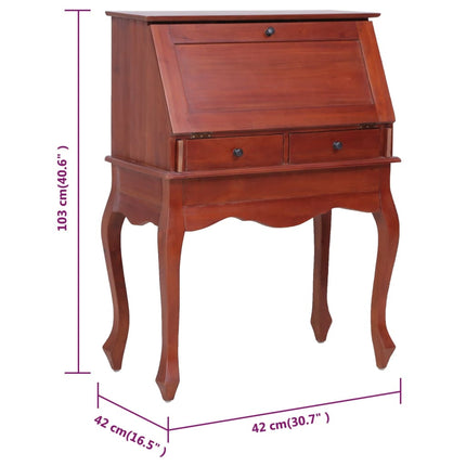 Secretary Desk Brown 30.7x16.5x40.6 In Solid Mahogany Wood, vidaXL, 7
