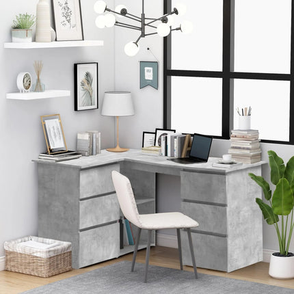Corner Desk Concrete Gray 57.1x39.4x29.9 In Engineered Wood, vidaXL, 1