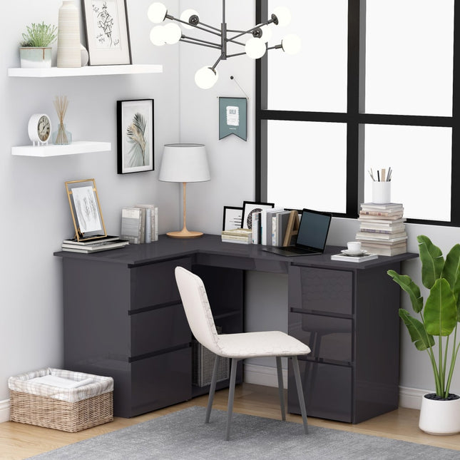 Corner Desk High Gloss Gray 57.1x39.4x29.9 In Engineered Wood, vidaXL, 1