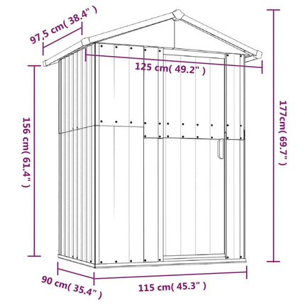 Garden Shed Gray 49.6x38.4x69.7 In Galvanized Steel, vidaXL, 8