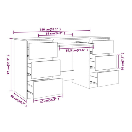 Writing Desk Smoked Oak 55.1x19.7x30.3 In Engineered Wood, vidaXL, 8
