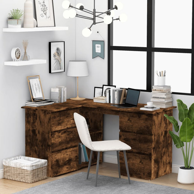Corner Desk Smoked Oak 57.1x39.4x29.9 In Engineered Wood, vidaXL, 1
