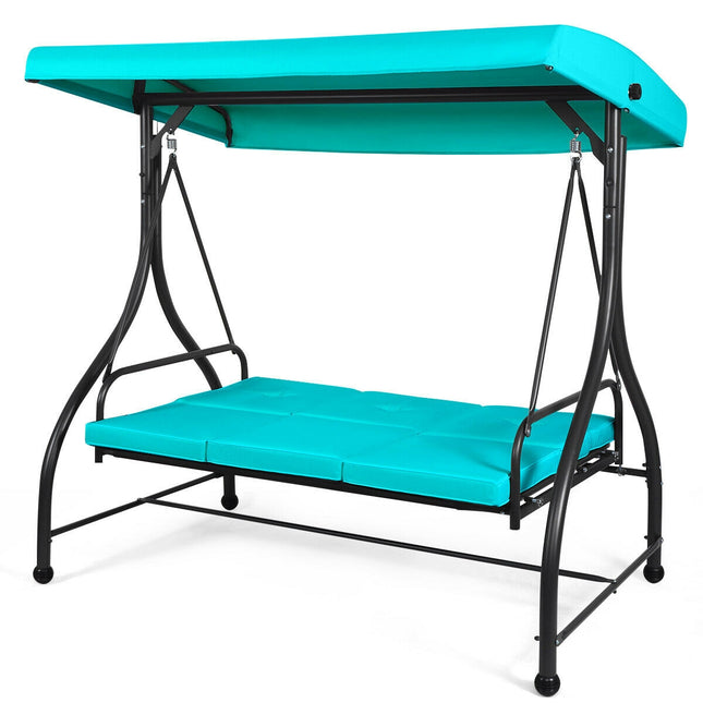 Converting Outdoor Swing Canopy Hammock with Adjustable Tilt Canopy, Turquoise, 3 Seats , Costway, 7