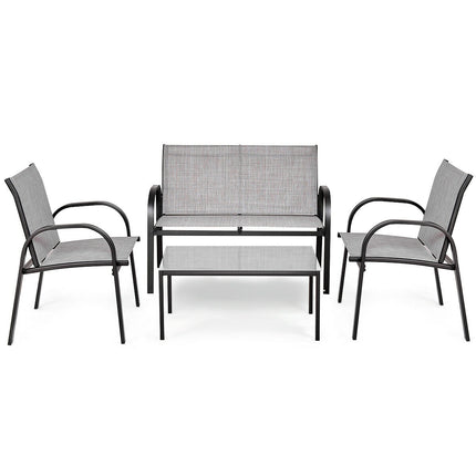 Outdoor Patio Furniture, Patio Furniture Set with Glass Table, Loveseat, 2 chairs, Glass Table, 4 Pieces, Costway, 4