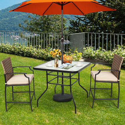 Patio Tempered Glass Steel Frame Square Table 32 Inch , Costway, 3