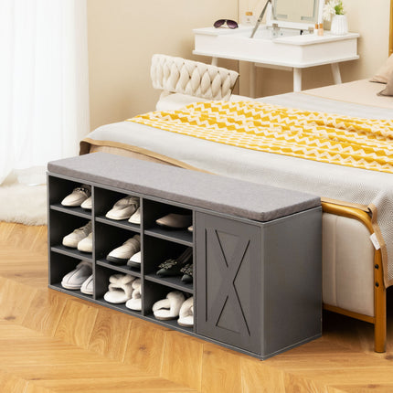 Shoe Rack, 9-cube Shoe Bench with Adjustable Shelves and Removable Padded Cushion, Gray, Costway, 2