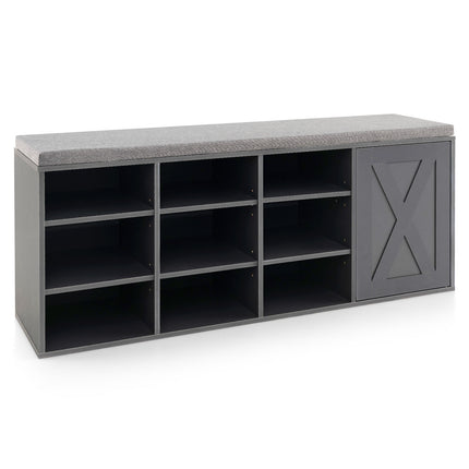 9-cube Shoe Bench with Adjustable Shelves and Removable Padded Cushion, Gray, Costway, 4