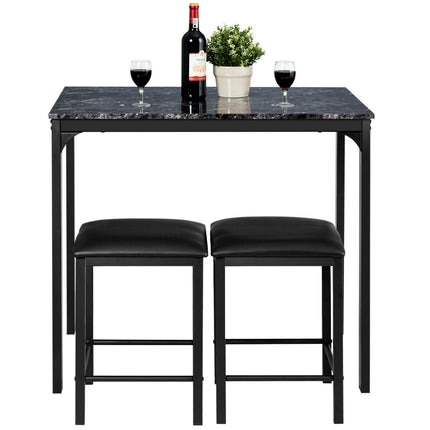Counter Height Dining Set Faux Marble Table 3 Piece , Black, Costway, 6