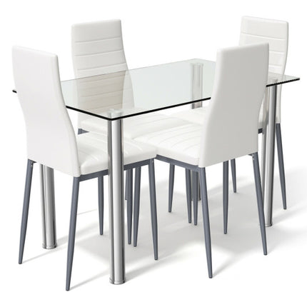 Dining Set with 4 PVC Leather Chairs 5 Pieces , Costway, 3