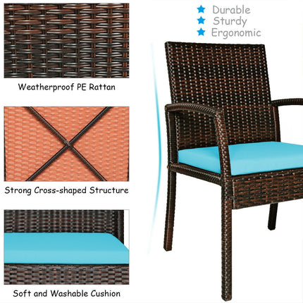 Patio Rattan Cushioned Dining Set with Umbrella Hole, Turquoise, 7Pcs , Costway