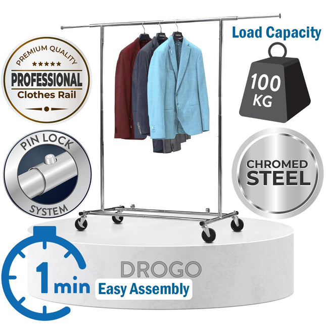 Tatkraft Drogo - Heavy Duty Clothes Rack, 220 Lbs Load Capacity, Fast Assembly 1 min, Clothing Rack, Foldable