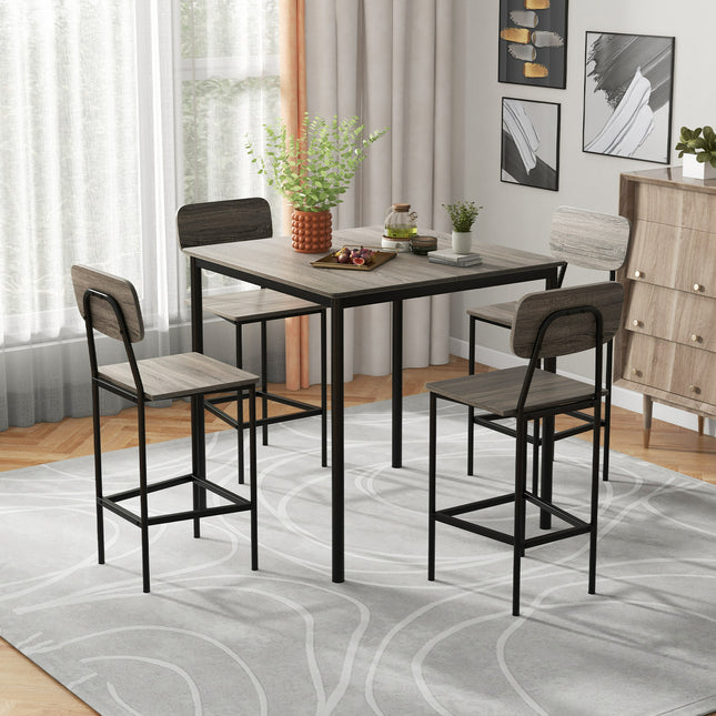 Dining Table Set, Counter Height Dining Bar Table Set with 4 Bar Chairs, Gray, 5 Piece, Costway, 1