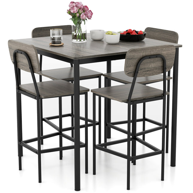 Dining Table Set, Counter Height Dining Bar Table Set with 4 Bar Chairs, Gray, 5 Piece, Costway, 2