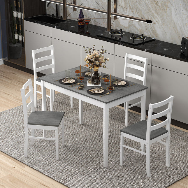 Dining Table Set, Dining Set, Wooden Dining Set with Rectangular Table and 4 Chairs, Gray, 5 Piece, Costway
