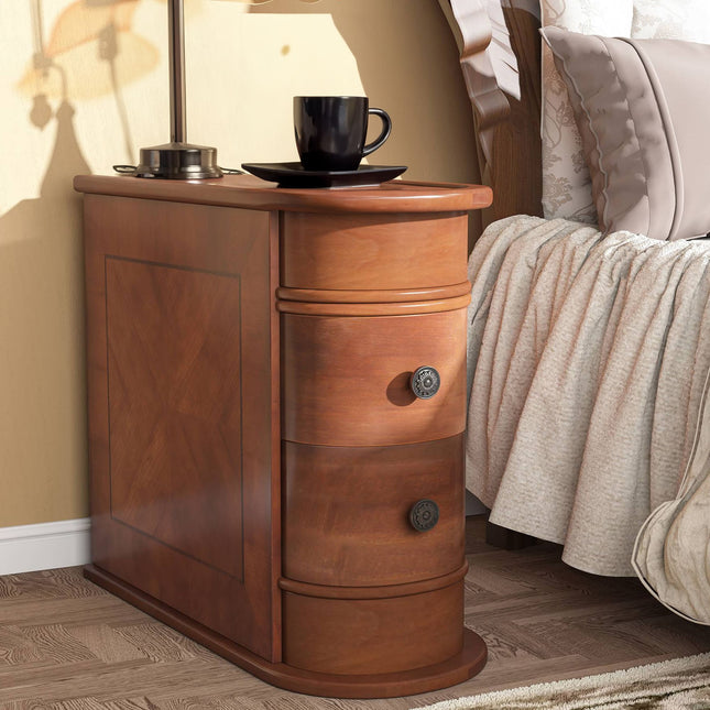 End Table, Side Table, End Table with Storage, Walnut End Table, Modern Accent table, with 2 Drawers, Tribesigns