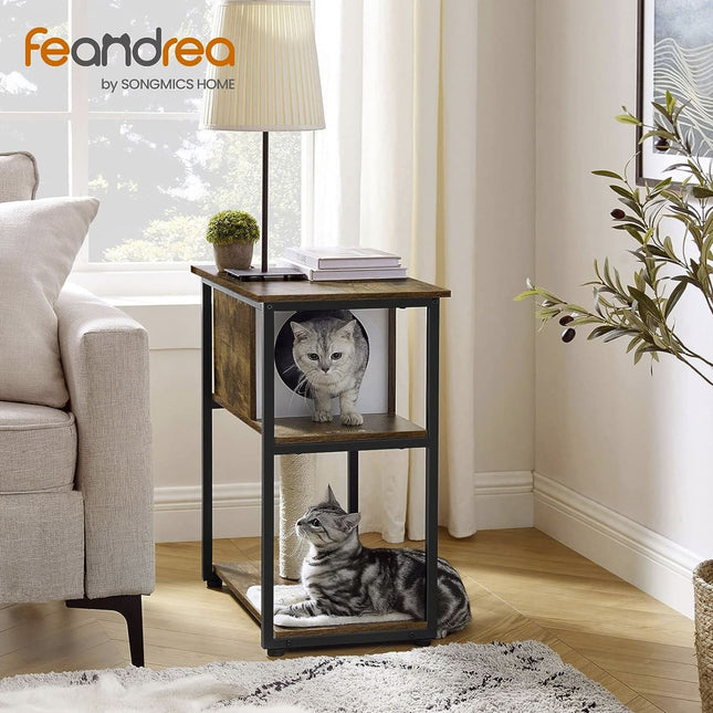 FEANDREA - Cat Tree and End Table, Cat Tower with Scratching Post and Mat