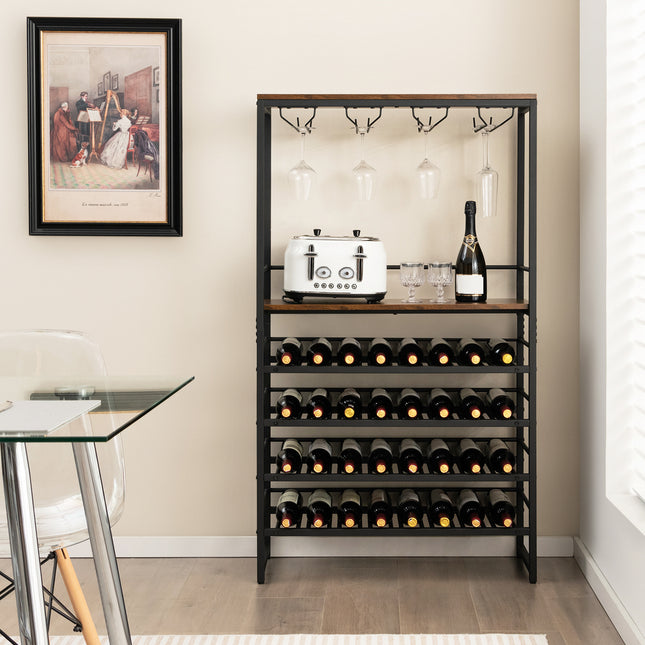 Freestanding Wine Bakers Rack with 4- Tier Wine Storage and 4 Rows of Stemware Racks, Costway, 2